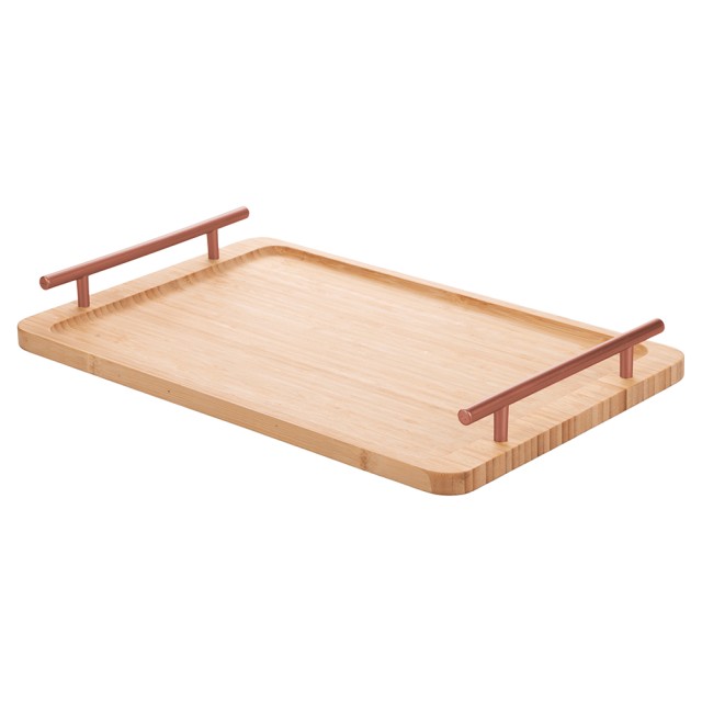 Villa DEste  Ορθογώνιος δίσκος 40x25 εκ από μπαμπού με χερούλια σε ροζ-χρυσό Natural 2188498