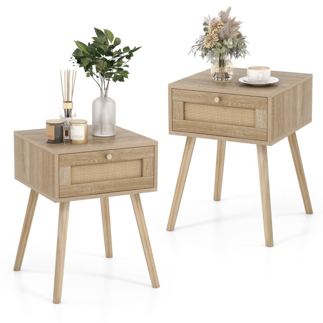 Costway Σετ 2 Ρατάν Κομοδίνα με Συρτάρια 55 x 40 x 40 cm HU10476NA-2