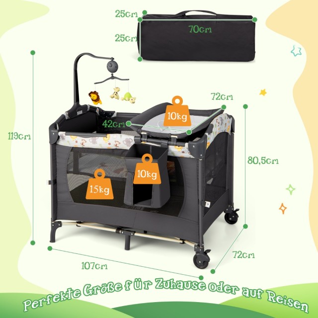 Costway Φορητό Βρεφικό Κρεβάτι 3-σε-1 με Αλλαξιέρα και Κέντρο Δραστηριοτήτων BB0498HS