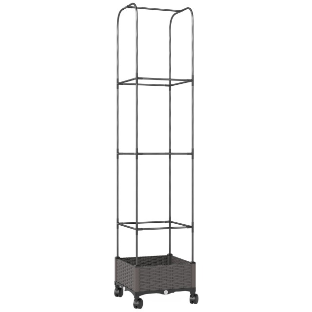Outsunny Υψωμένη Ζαρντινιέρα με Καφασωτό 185 cm, Με Αποχετευτικές Οπές και 4 Τροχούς, από Μέταλλο Επενδεδυμένο με PE και PP, Μαύρο 84H-648V00BK