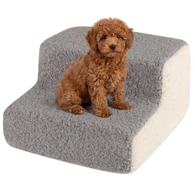 Costway Αφρώδης ράμπα σκύλου 2 βαθμίδων με πλενόμενο κάλυμμα και αντιολισθητική βάση, γκρι, 15 x 25 x 26 cm PW10157GR