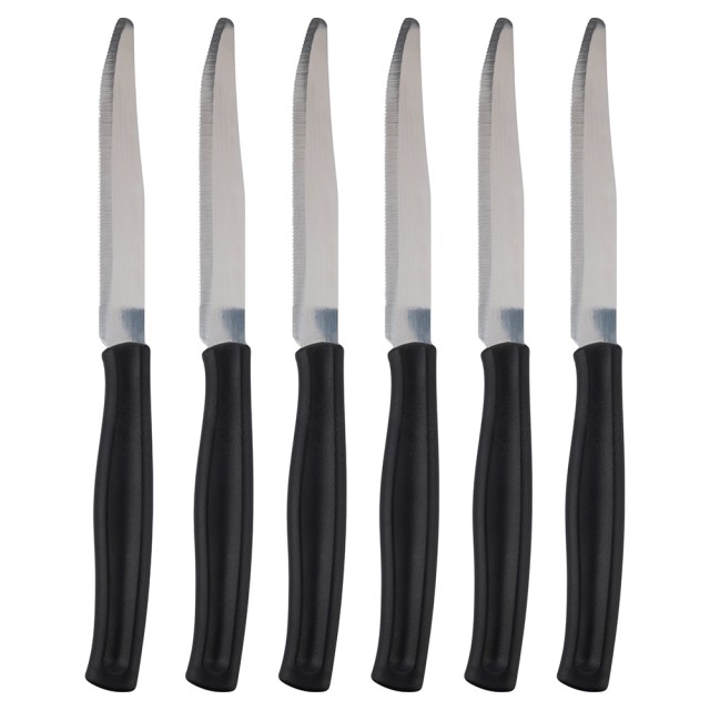 Galileo Σετ 6 Μαχαίρια Τραπεζιού με Οδοντωτή Λεπίδα από Ανοξείδωτο Ατσάλι και Μαύρη Πλαστική Λαβή PP - SChef 5924636