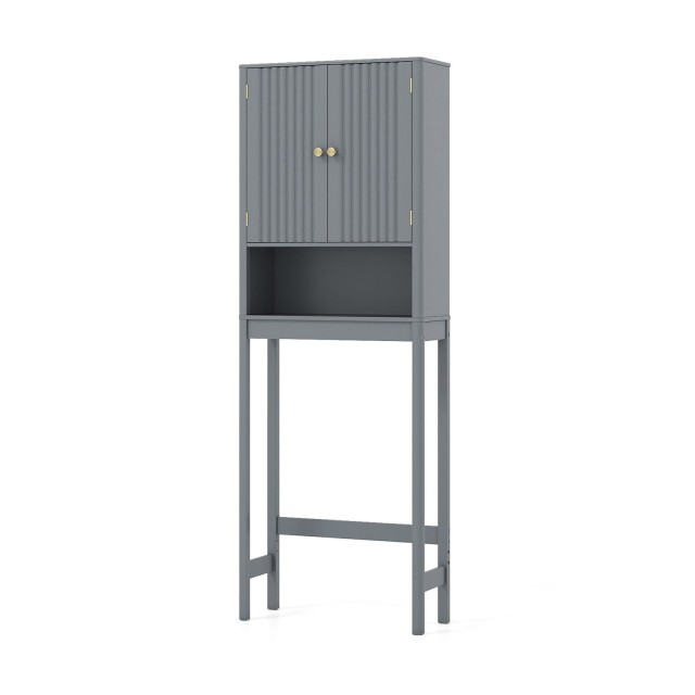 Costway Ντουλάπι Τουαλέτας Γκρι με Πόρτες, Ρυθμιζόμενο Ράφι & Χώρο Κάτω Ράβδου - Εξοικονόμηση Χώρου 168 cm x 23 cm x 60 cm JV12943HS
