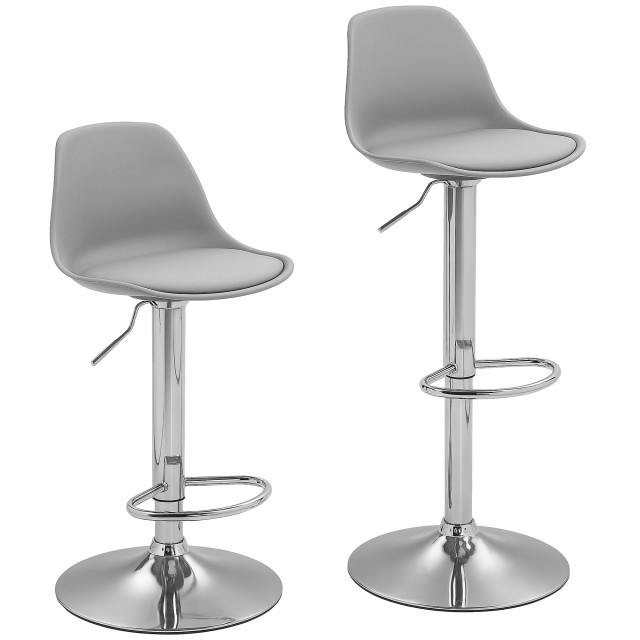 HOMCOM Σετ 2 Σκαμπό Μπαρ με Πλάτη και Υποπόδιο, από PP, PU Δέρμα και Ατσάλι, 38x42x82-104 εκ., Γκρι 835-597V00GY