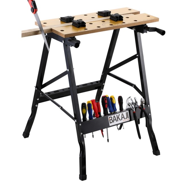 BAKAJI Πτυσσόμενο Εργασιακό Τραπέζι με Διπλή Μέγγενη για Πριόνια – Αντοχή έως 100Kg 02837732