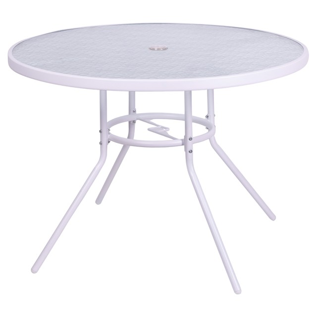 Galileo Εξωτερικό στρογγυλό τραπέζι 100 cm από ανθρακοχάλυβα με επάνω μέρος από λευκό σφυρήλατο σκηνοθετημένο γυαλί Est 2188457