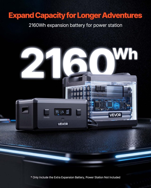 VEVOR Επιπλέον Μπαταρία 2160Wh LiFePO4 για Φορητό Σταθμό Ενέργειας με 3 Θύρες Εξόδου RLKZDCB2048W8OFJV001V9