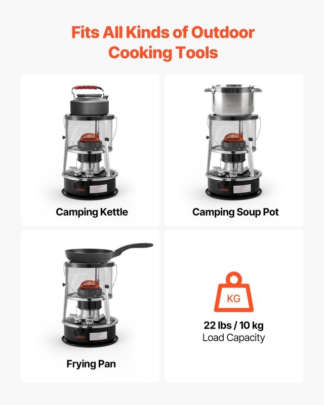 VEVOR Φορητή Κεροζινοθερμάστρα & Μαγειρική Συσκευή 2 σε 1, Ρυθμιζόμενο Ύψος, 9.000 BTU, 315 x (340-430) mm DLSMYQNQTZ90VE6P6002V0