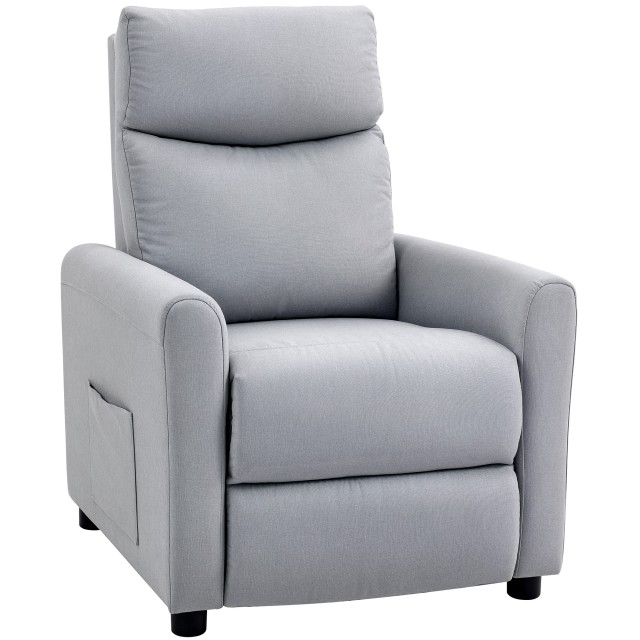 HOMCOM Πολυθρόνα Ανακλινόμενη 135° Μέγιστο σε Υφασμάτινη Υφή Λινάρι, Αφρός, Ατσάλι και Ξύλο, 73x86x100 εκ., Ανοιχτό Γκρι 83B-595V00LG