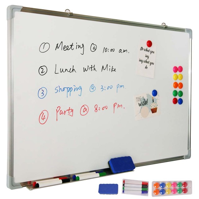 BAKAJI  Λευκός Μαγνητικός Πίνακας XL 90x60 από Αλουμίνιο με Σβηστό Μαρκαδόρο και Μαγνήτες  02012504