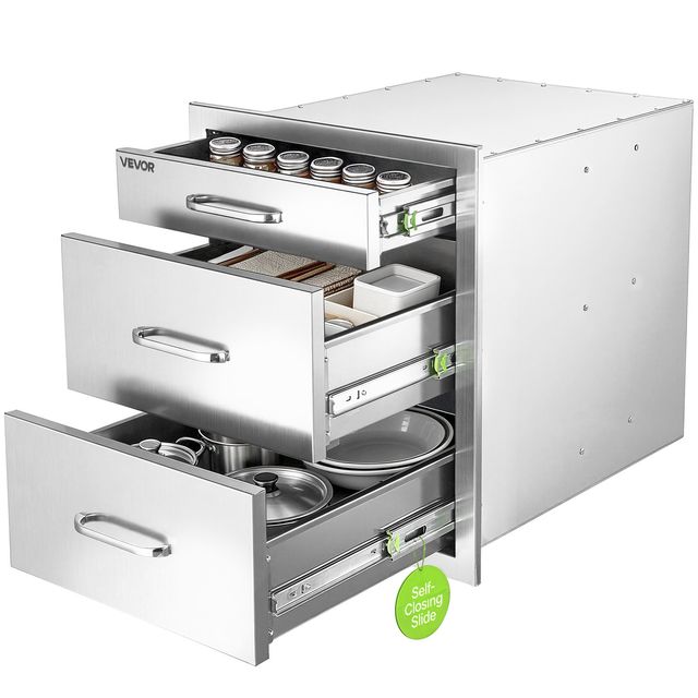 VEVOR Συρτάρια Εξωτερικού Χώρου για BBQ Island, 3 Επιπέδων, 51,8 x 52 x 44,2 cm, με Λαβή CGCTJ18W205HEFOVQ001V0