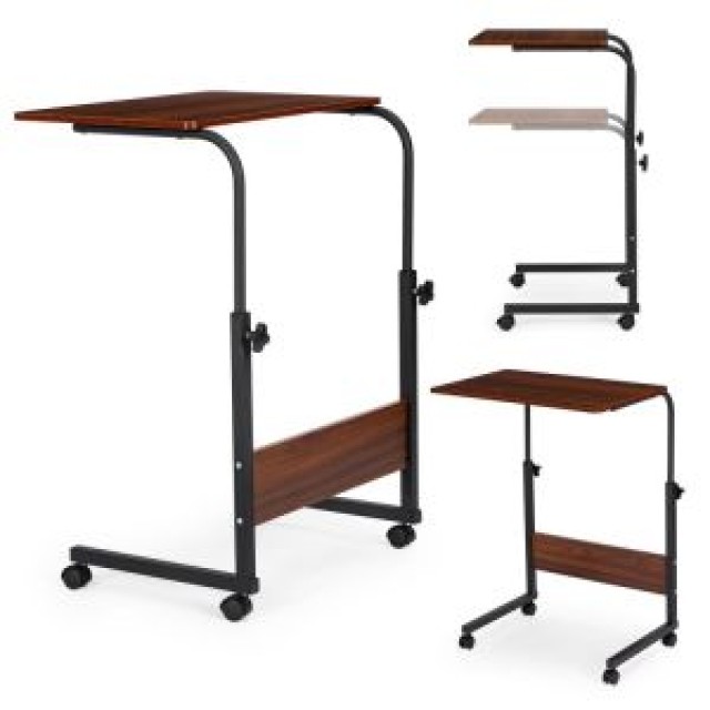MODERNHOME Τραπέζι για λάπτοπ με ροδάκια, βοηθητικό γραφείο για καναπέ ή πολυθρόνα, σκούρο καφέ, ModernHome PJJCT0135-60D