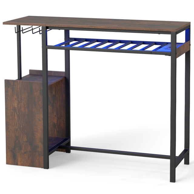 Costway Τραπέζι μπαρ-τραπεζαρία με φωτισμό RGB, ραφιέρα φιαλών, βάση ποτηριών, πρίζες και θύρα USB-C, 36 x 40 x 110 cm JV13518DE-CF