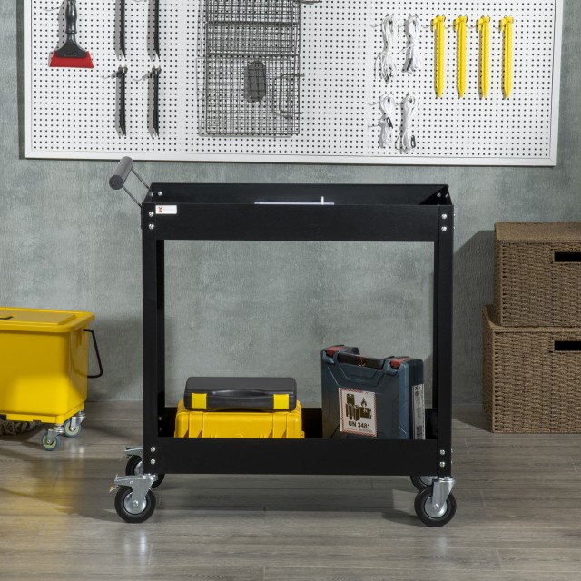 Ατσάλινο Τρόλεϊ Εργαλείων με 2 Ράφια 84.5 x 38 x 84 cm DURHAND B20-083V00BK