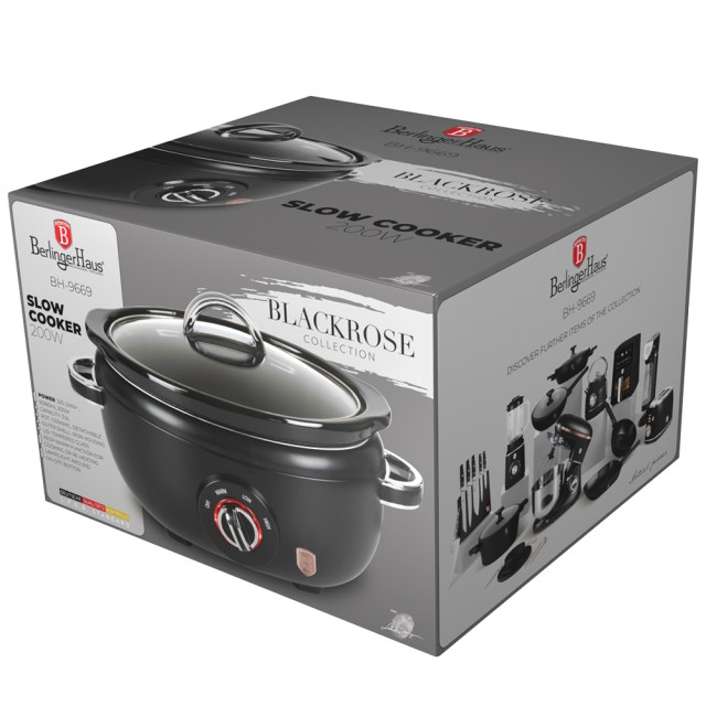 Berlinger Haus Ψηφιακή Κατσαρόλα Slow Cooker 3.5 Lt 200W με Γυάλινο Καπάκι, Black Rose Collection BH-9669