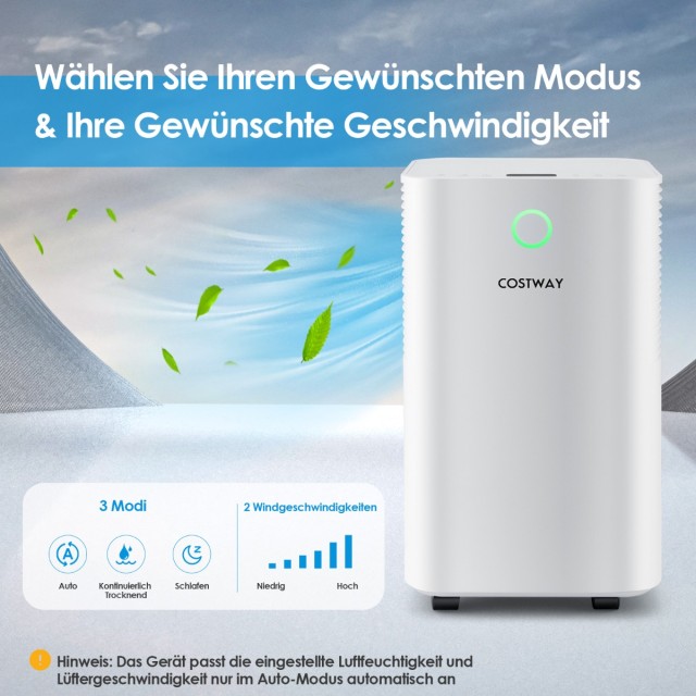 Costway Αφυγραντήρας Υψηλής Απόδοσης με Χωρητικότητα 15L/Ημέρα και Έξυπνο Πίνακα Ελέγχου για Χώρους έως 15㎡ ES10103DE-WH