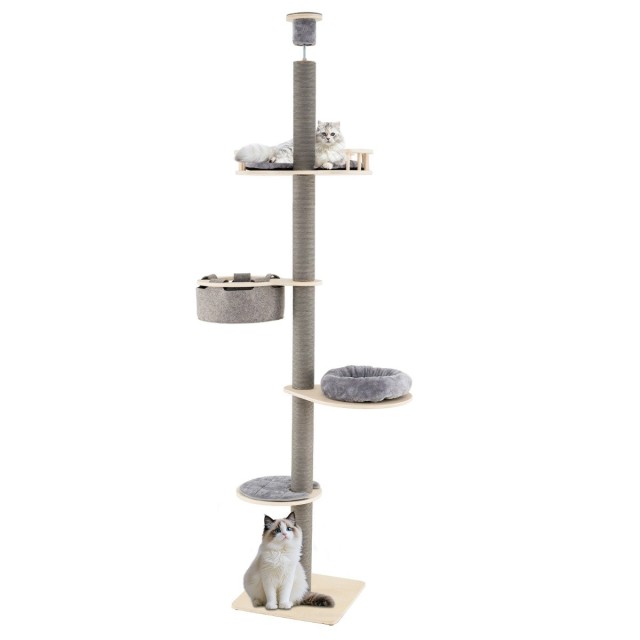 Costway Ρυθμιζόμενο Γκρι Ουρανοξύστης Γάτας 236-271 cm με 5 Επίπεδα PV10382GR