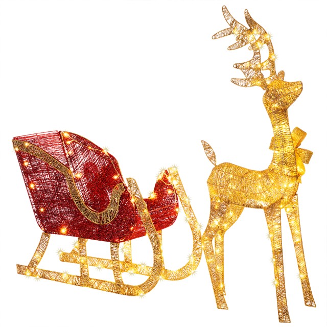 BAKAJI Τάρανδος Ρένα με Φωτιζόμενο Έλκηθρο Εξωτερικού Χώρου 8 Λειτουργιών Θερμό Λευκό Χριστούγεννα 02842796