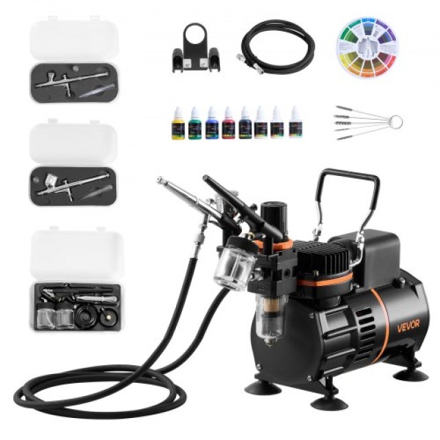 VEVOR Σετ Airbrush με Αεροσυμπιεστή 1/6 HP, 3 Airbrush και 3 Μύτες JCBTZ2G3OGWQE2PRB001V2