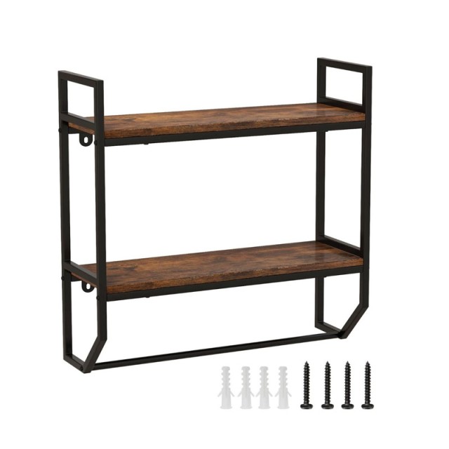 Επιτοίχια Μεταλλική Ραφιέρα με 2 Ξύλινα Ράφια 1 Ράγα 59 x 20 x 58 cm Costway JV13087