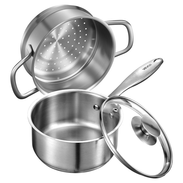VEVOR Κατσαρόλα 1.5QT με Ατμομάγειρα (φ 16x7.5 εκ) από Ανοξείδωτο Χάλυβα BXGJG15QTDZLBUF9H001V0
