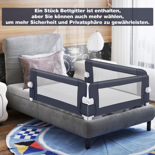Costway Παιδικό Προστατευτικό Κάγκελο Κρεβατιού με Απαλό Αφρό & Ζώνη - 105x40x42εκ - Σκούρο Γκρι BS10043GR