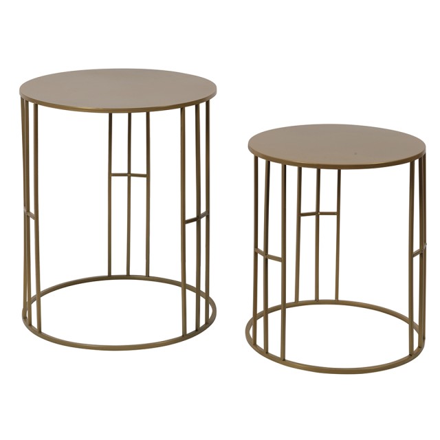 Galileo Σετ 2 Στρογγυλά Τραπεζάκια Καθιστικού Στοιβαζόμενα από Σφυρήλατο Σίδερο Χρυσό Est 5918203