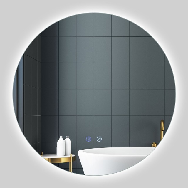 Costway Στρογγυλός Λαμπτήρας LED Καθρέπτης με Προσαρμοζόμενη Φωτεινότητα & Έξυπνη Αφή Μπάνιου 60 εκ x 60 εκ x 2,8 εκ BA8431