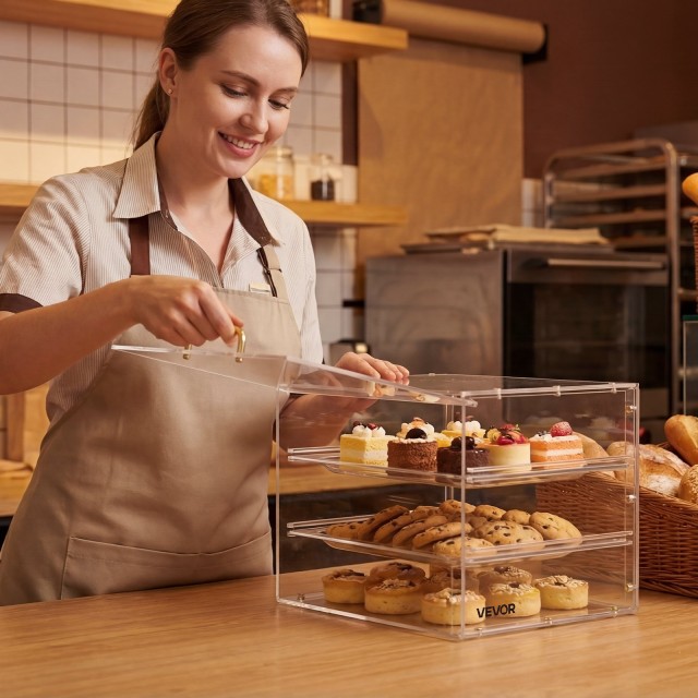 VEVOR Βιτρίνα Ζαχαροπλαστείου 3 Επίπεδων, Ακρυλική Θήκη Ψωμιού 330x260x260mm MBZSJYKLJX2C3L13D001V0