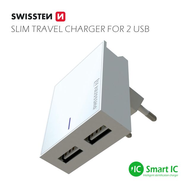 SWISSTEN Φορτιστής Ταξιδιού με Έξυπνο IC και 2x USB 3A + Καλώδιο Δεδομένων USB / Lightning MFi 1,2m Λευκό 8595217463295