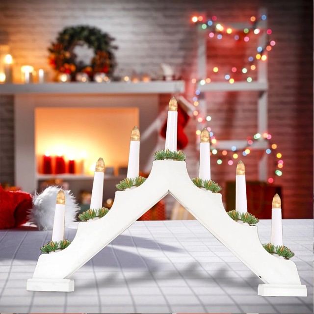 BAKAJI Ηλεκτρικό Χριστουγεννιάτικο Κηροπήγιο Advent Led 7 Κεριά Χριστουγέννων Χρώμα Λευκό 02814732