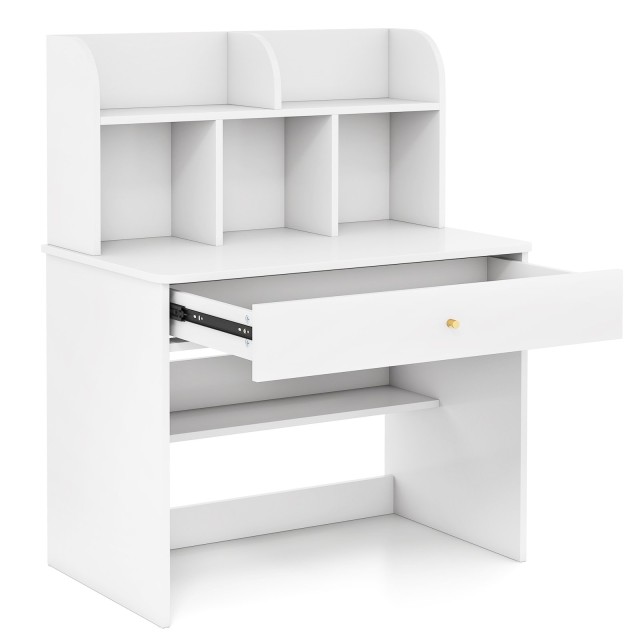 Costway Παιδικό Γραφείο με Συρτάρι και Ράφι Λευκό HY10163WH