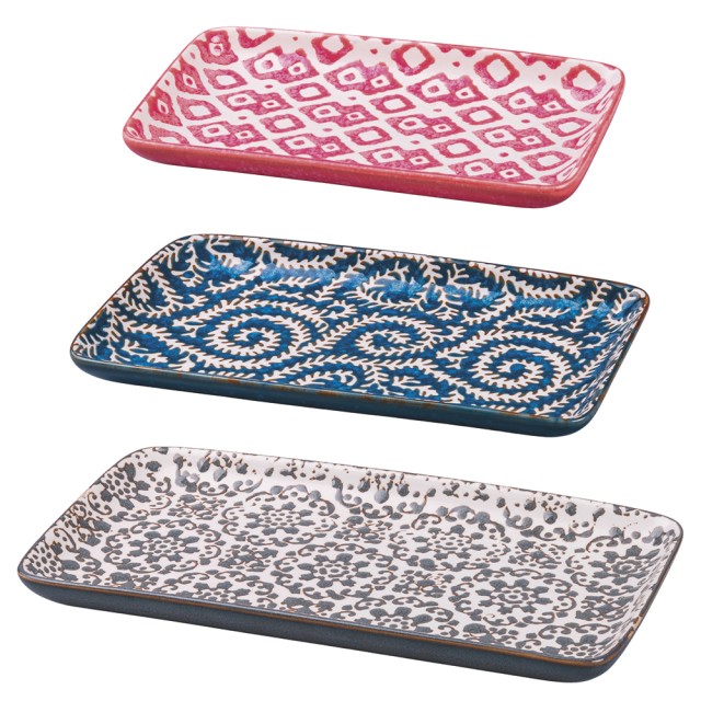 Villa DEste  Σετ 3 ορθογώνια δίσκοι μικρομεσαίου μεγέθους σε κεραμικό στυλ boho chic Reactive 2188622