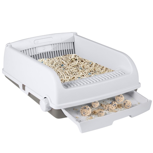 Costway Κουτί Άμμου για Γάτες με Ξεσκέπαστο Σχέδιο, Συρταρωτό Δίσκο & Αποσπώμενη Σέσουλα σε Άσπρο Χρώμα PV10466WH