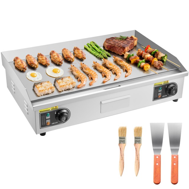 VEVOR Ηλεκτρική Επαγγελματική Πλάκα Ψησίματος (725 x 400 mm, 4400W, 50-300°C), Ανοξείδωτη Επιφάνεια Ψησίματος, Περιλαμβάνει 2 Σπάτουλες και 2 Βούρτσες SYKDBLQP10MM0D13G002V2