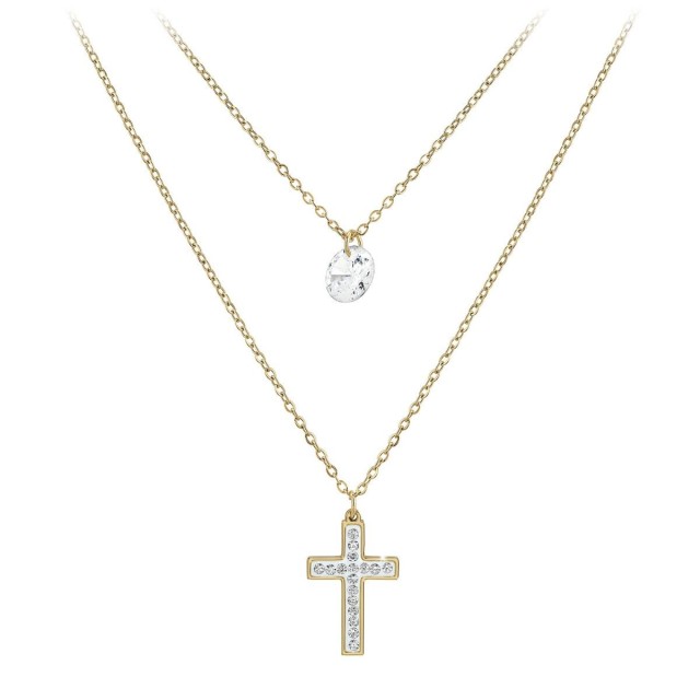 So Charm Πολυεπίπεδο Κολιέ με Σταυρό Διακοσμημένο με Κρύσταλλα Swarovski, Χρυσό BS2742-DORE