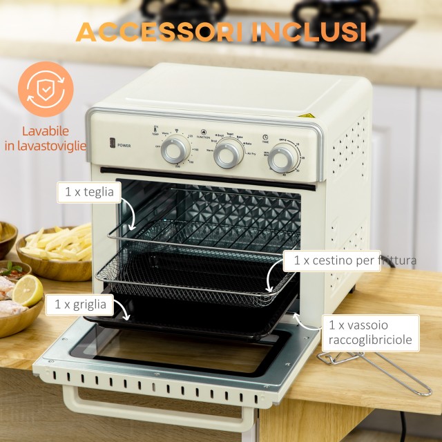 HOMCOM Μίνι Ηλεκτρικός Φούρνος 20L με Αερισμό 1400W, Ζεστό Αέρα και Αξεσουάρ, Κρέμα 800-152V90CW