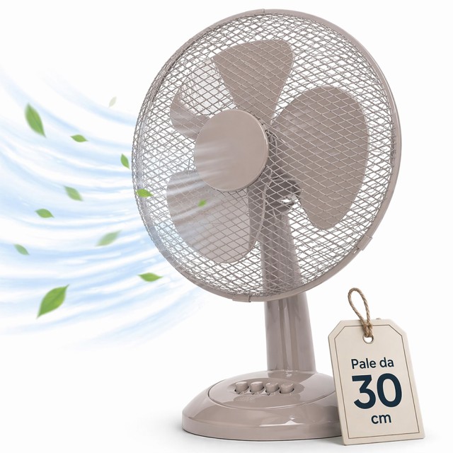 BAKAJI Επιτραπέζιος Ανεμιστήρας Διαμέτρου 30cm, Ισχύς 35W, Χρώμα Σαμπανί, 3 Ταχύτητες, Αθόρυβος 02002229