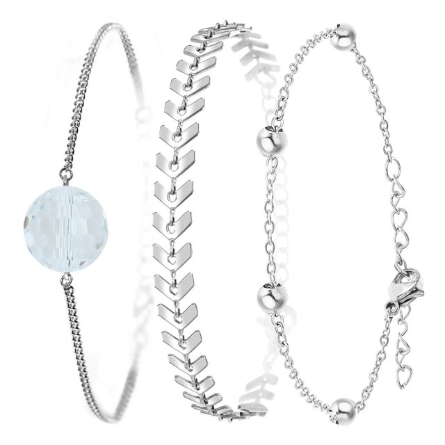 So Charm Σετ 3 Βραχιόλια διακοσμημένα με Κρύσταλλα Swarovski, Ασημί BS4390+B2882+B2371-A