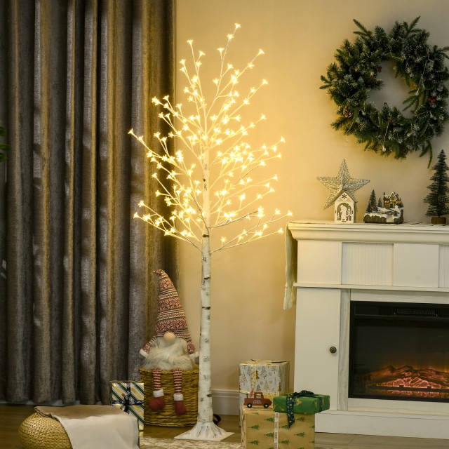 HOMCOM Φωτεινό Δέντρο Σημύδας με 180 Φώτα LED Υψος 180 cm και 3 Επίπεδα Φωτεινότητας για Εσωτερικούς και Εξωτερικούς Χώρους, Λευκό 830-629V90WT