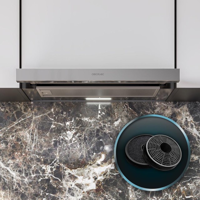 CECOTEC  Τηλεσκοπικός Απορροφητήρας Bolero Flux TLM 603500 Inox, 60cm, 350m³/h, 70W, Κλάση A, 2 Ταχύτητες, Φίλτρο Άνθρακα  CEC-02861