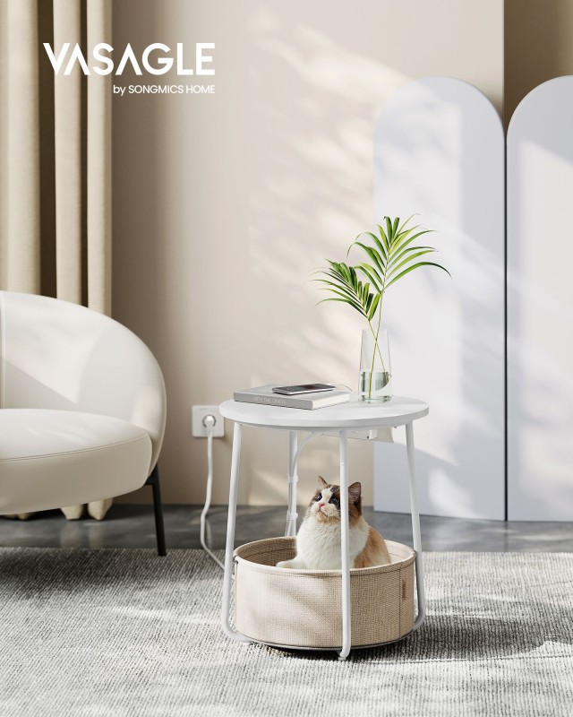 Τραπέζι VASAGLE LET228W02 με Καλάθι & Ρεύμα 