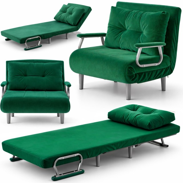 BAKAJI Πολυθρόνα Καναπές Κρεβάτι Μονό Ανακλινόμενη Πράσινη με Κορδονέ Υφασμάτινη Επένδυση 80 x 68 x 82 cm   02001930