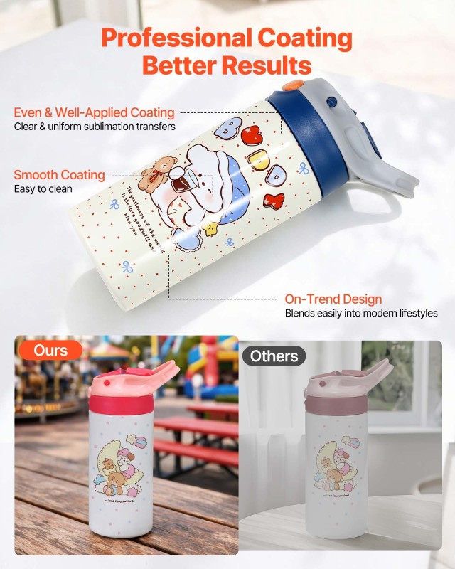 VEVOR Παιδικά Ποτήρια Σublimation 12τμχ, 355ml, Ανοξείδωτα με Καπάκια και Καλαμάκια KBJPJTJBXG12H0T3B001V0