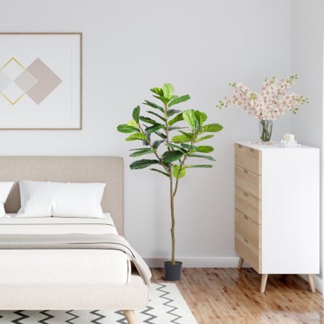 Τεχνητό Δέντρο Φίκου 6FT VEVOR, Ασφαλές PE Υλικό & Προστασία Κατά της Κλίσης, Ρεαλιστικό Ψεύτικο Φυτό για Διακόσμηση Εσωτερικού/Εξωτερικού Χώρου RZS6FTQS0000RBZY5V0