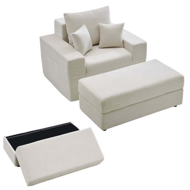 VEVOR Πολυθρόνα Chaise Lounge 111.5 × 149.0 × 74.0 cm, Μονάδα, Corduroy, με Μαξιλάρια και Μπράτσα, Μπεζ GDSTYXDFFTSB5K9IW001V0
