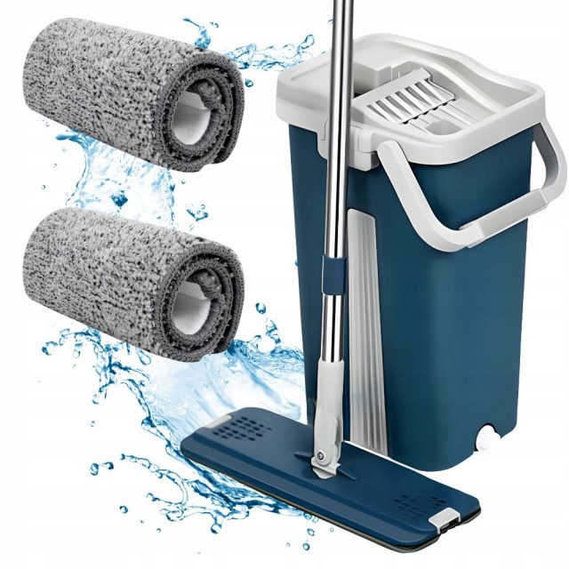 Verk Group Σύστημα Σφουγγαρίστρας Flat Mop με Κάδο Διπλού Θαλάμου και 2 Πανιά Microfiber 5907451373279