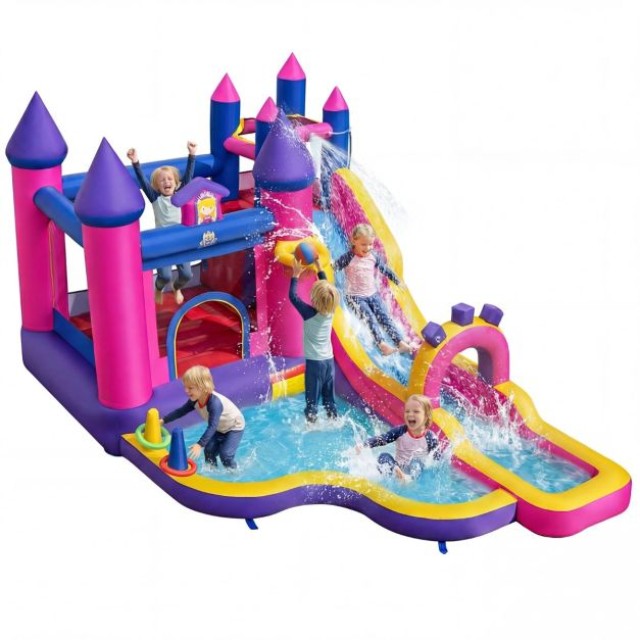Costway Φουσκωτή Νεροτσουλήθρα Πριγκιπικό Υδάτινο Πάρκο με Μακριά Τσουλήθρα και Χώρο Άλματος (χωρίς Φυσητήρα) NP12712
