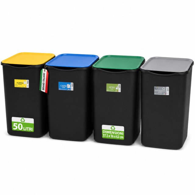BAKAJI Σετ 4 Κάδοι Απορριμμάτων Ανακύκλωσης 50 L 37,5x36x62 cm 02002427