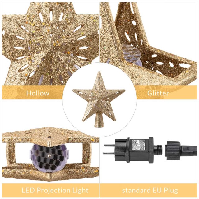 BAKAJI Προβολέας LED για Χριστουγεννιάτικο Δέντρο Σχήμα Αστέρι Χρυσό Παιχνίδι Φωτός 02825822
